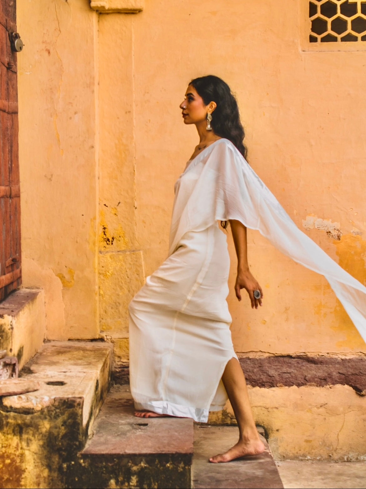 short saree, short, sarees, india, modern sarees, modern ethnic wear, black, white , social conscious , bollywood,
