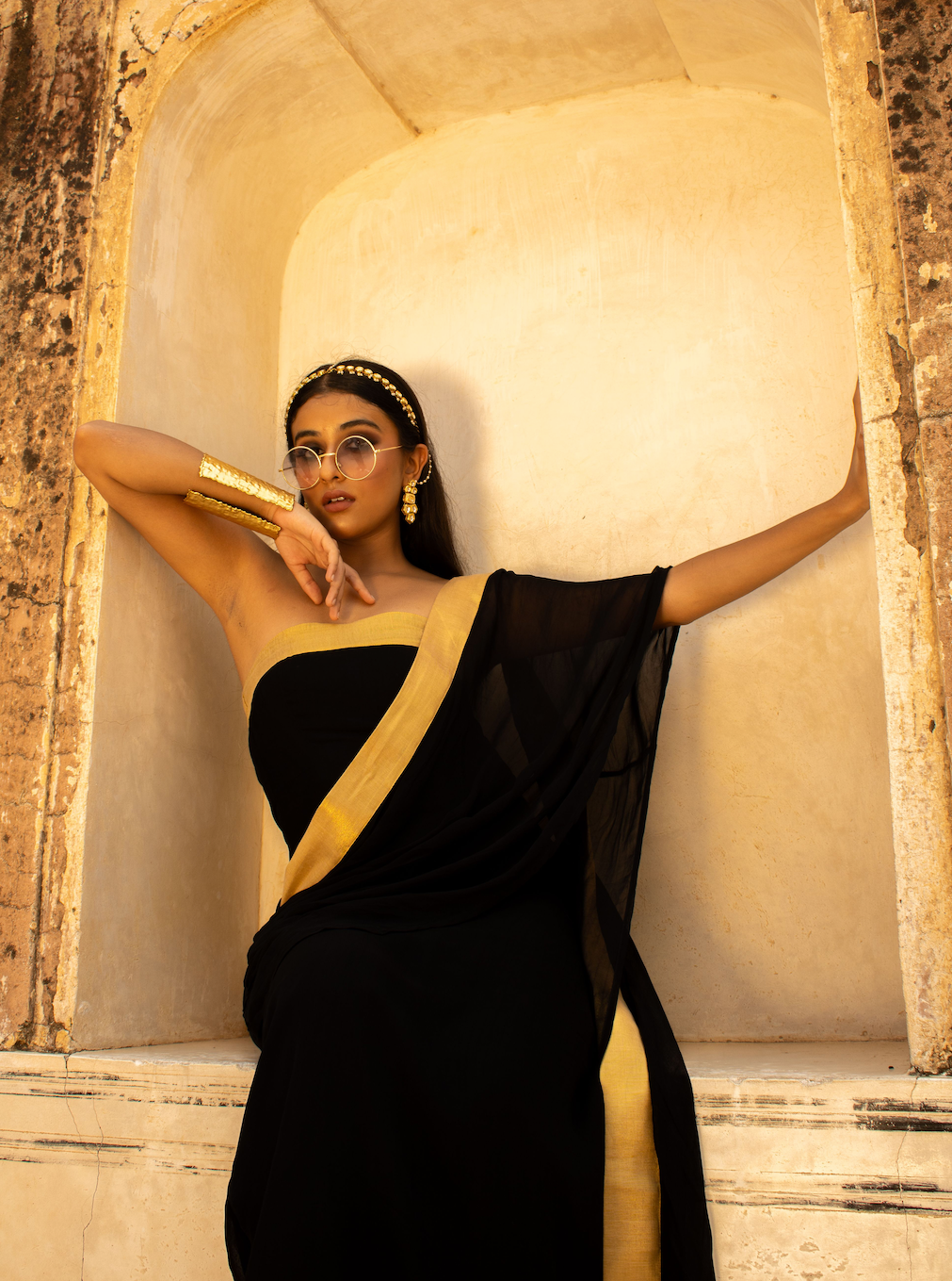 modern saree, saree, black, long, social conscious, elegance, elegant, diwali, om chandra om, oco, indian, modern ethnic wear, modern women